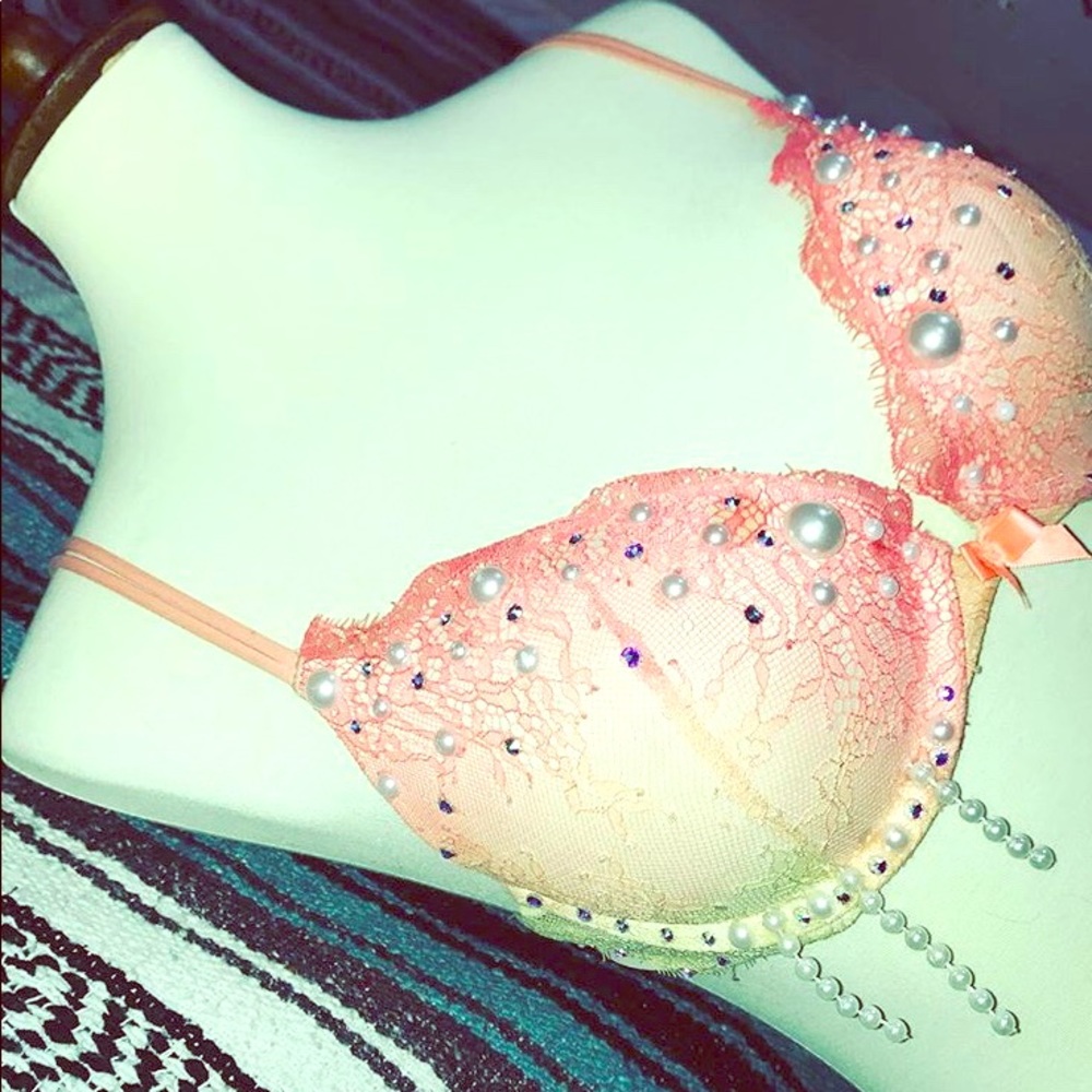 36 C peach ombré bedazzled (Swarovski) Bra